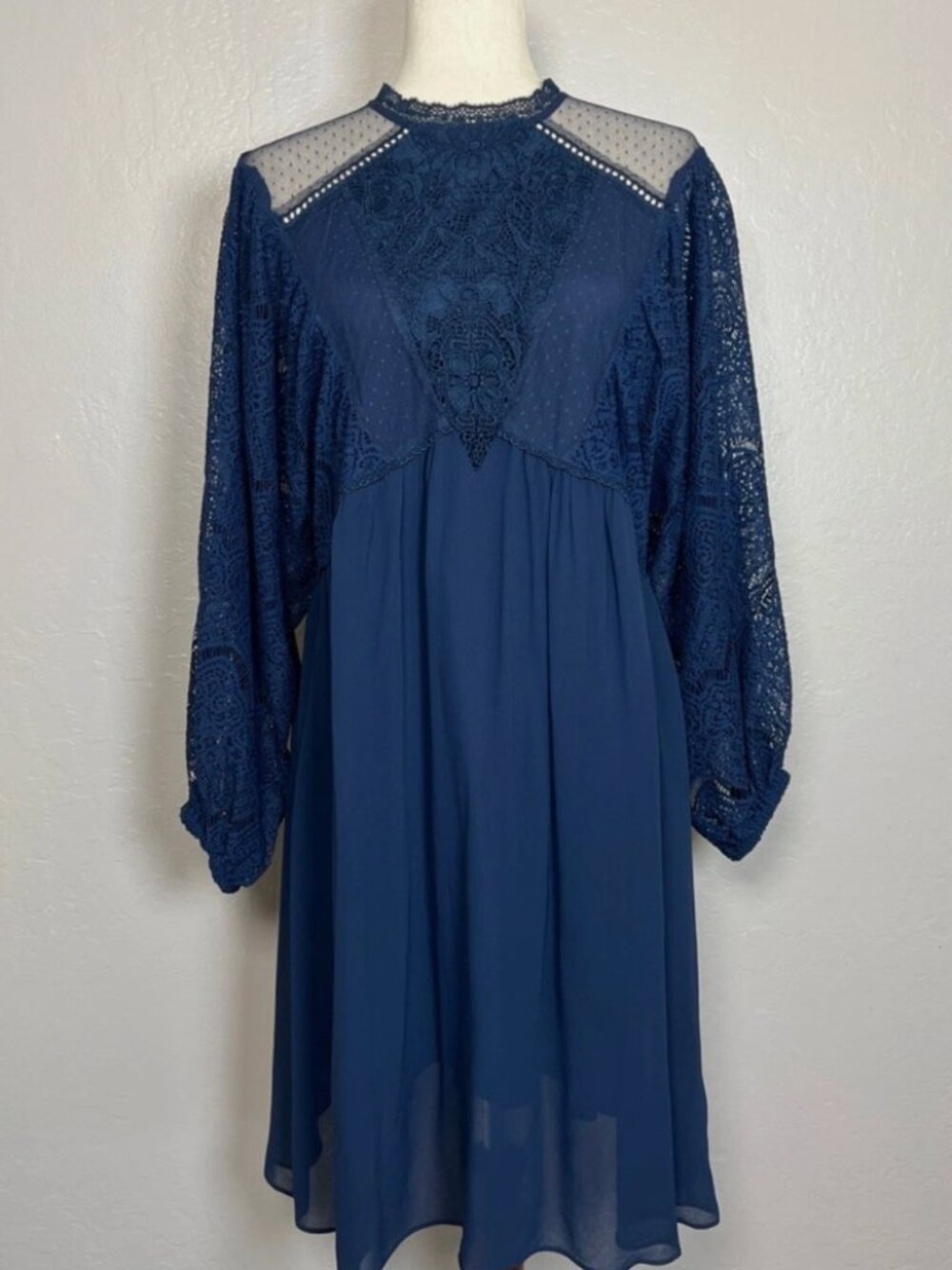 Sundance Catalog Embroidered Lace Mesh Babydoll Dress